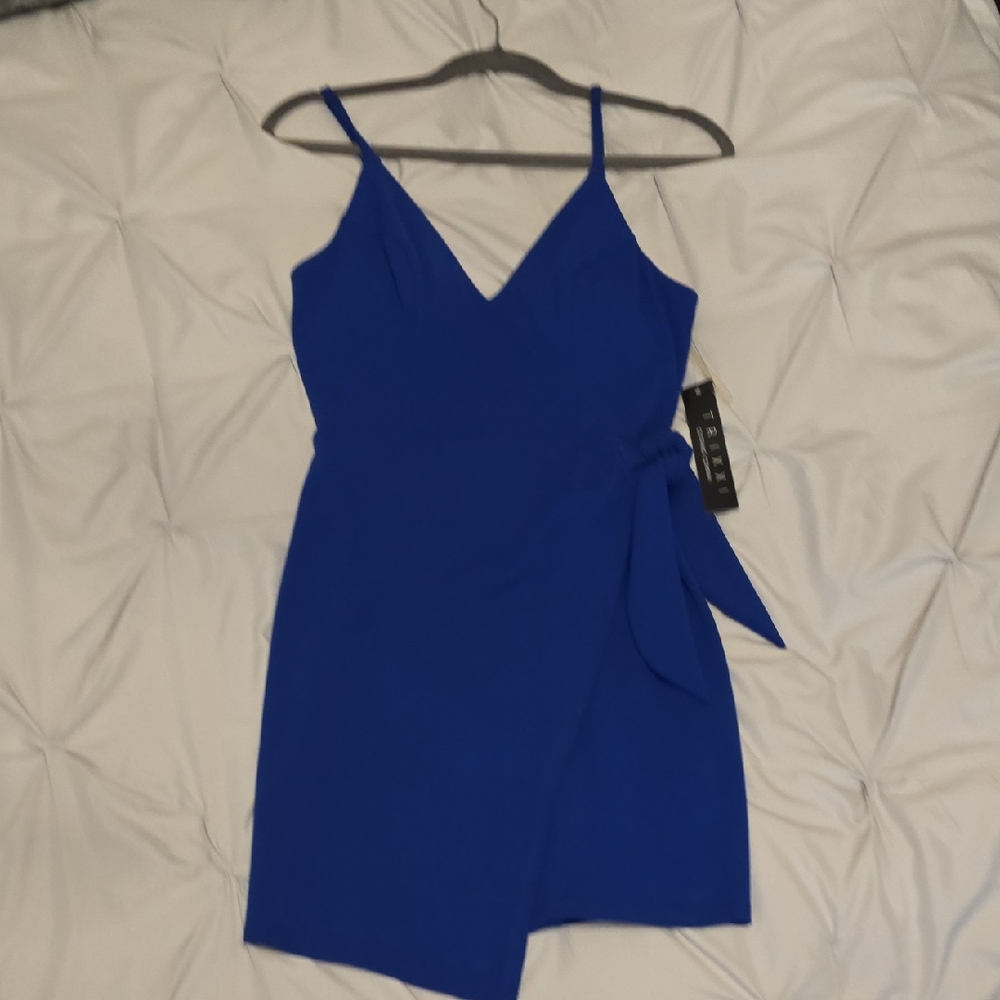 Trixxi Blue Asymmetrical Wrap Mini Dress